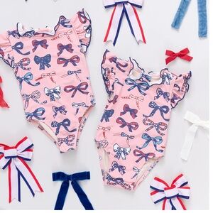 Pink chicken patriotic suit with Bow Print